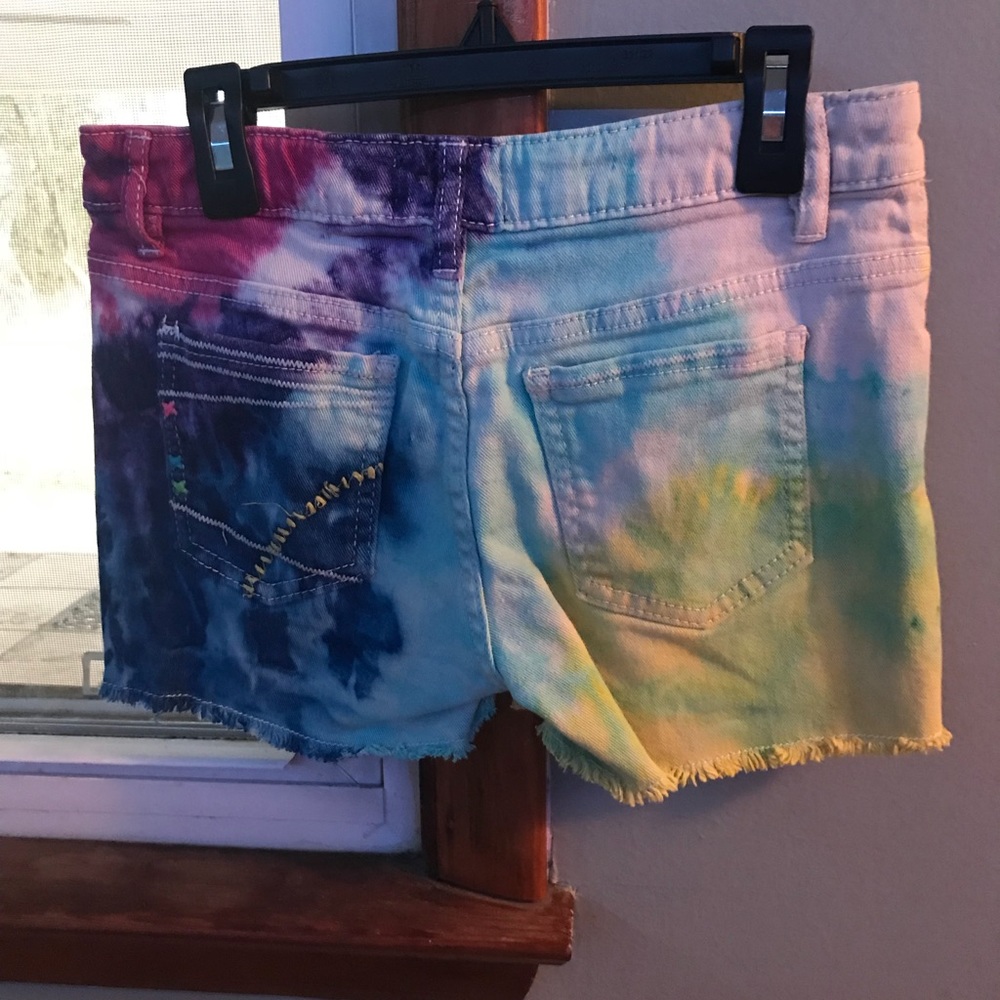 Rainbow tie dye jean shorts